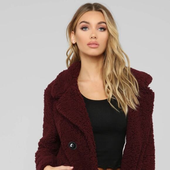 NWT Vintage Hot Kiss Fuzzy Burgundy Coat Jacket - Picture 4 of 11